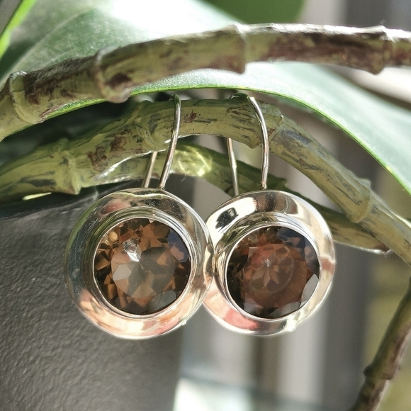 Smokey Topaz Smoky Quartz Drop Earrings In Sterling Silver 🆕 - Picture 4 of 8